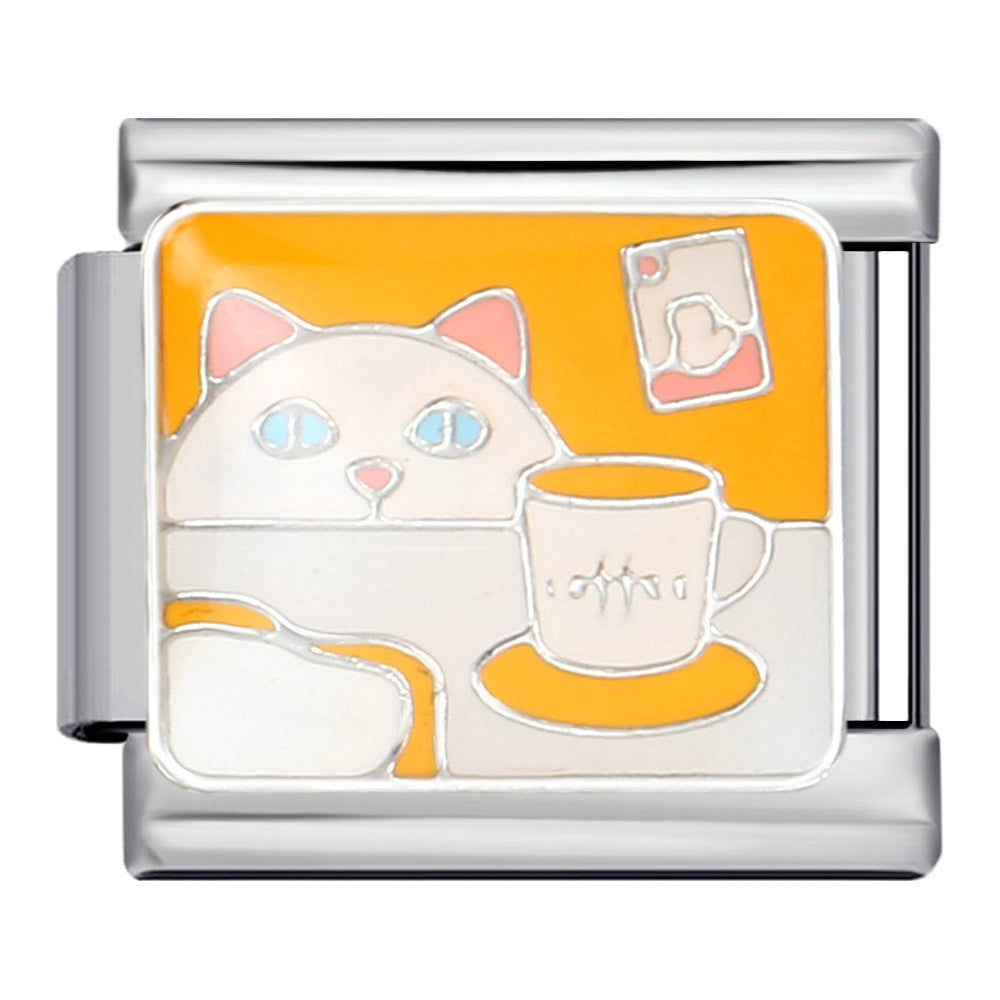 White Cat with Coffee