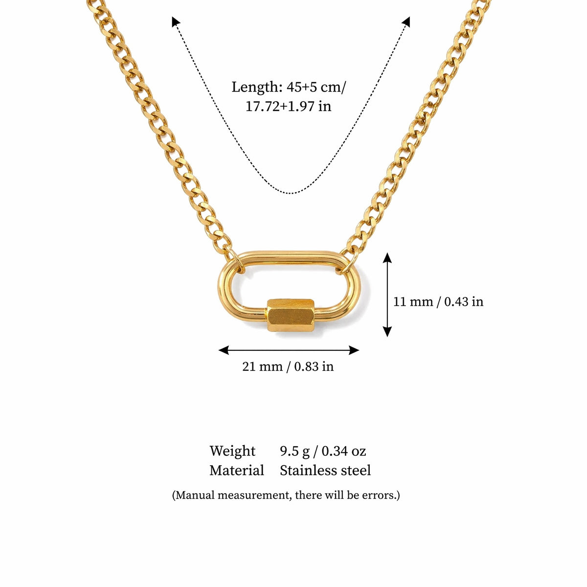 Gold Curb Chain Small Carabiner 45cm