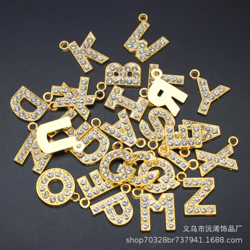 Gold Crystal Letter Necklace Charms