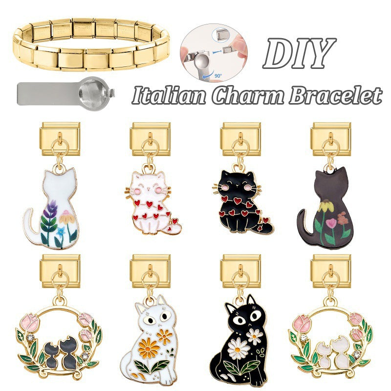 Cat Dangle Charms with Flowers