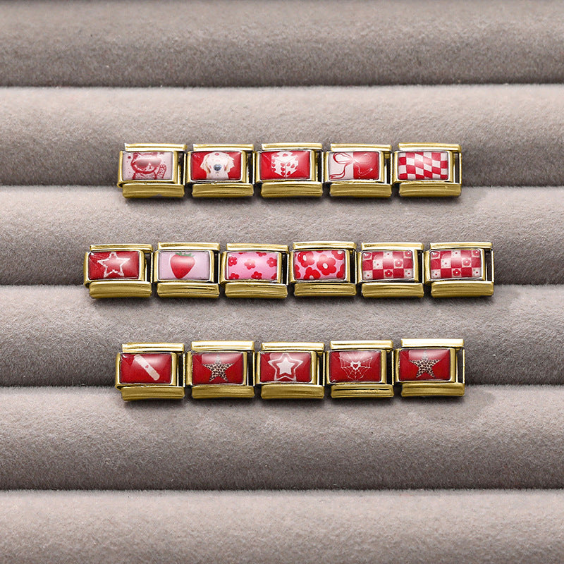 Red Enamel Print Charms