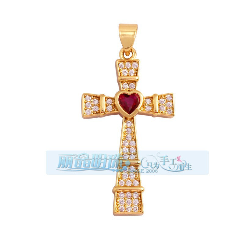 Pave Heart Cross Red
