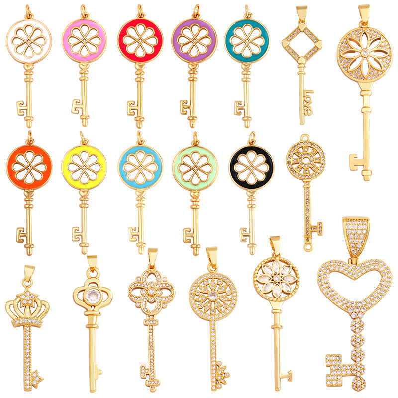 Crystal and Enamel Key Necklace Pendants