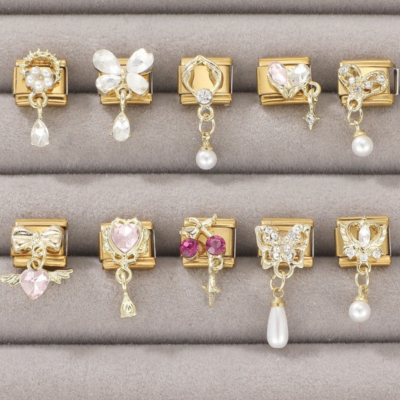 Gold Crystal and Pearl Dangle Charms