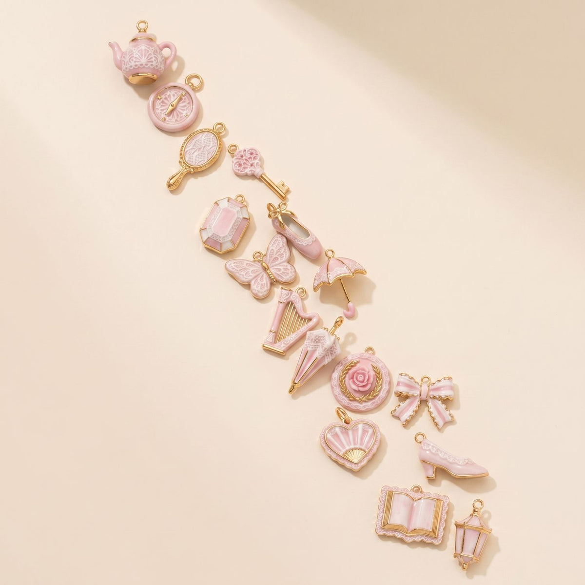 Pink Enamel Necklace Charms and Chains