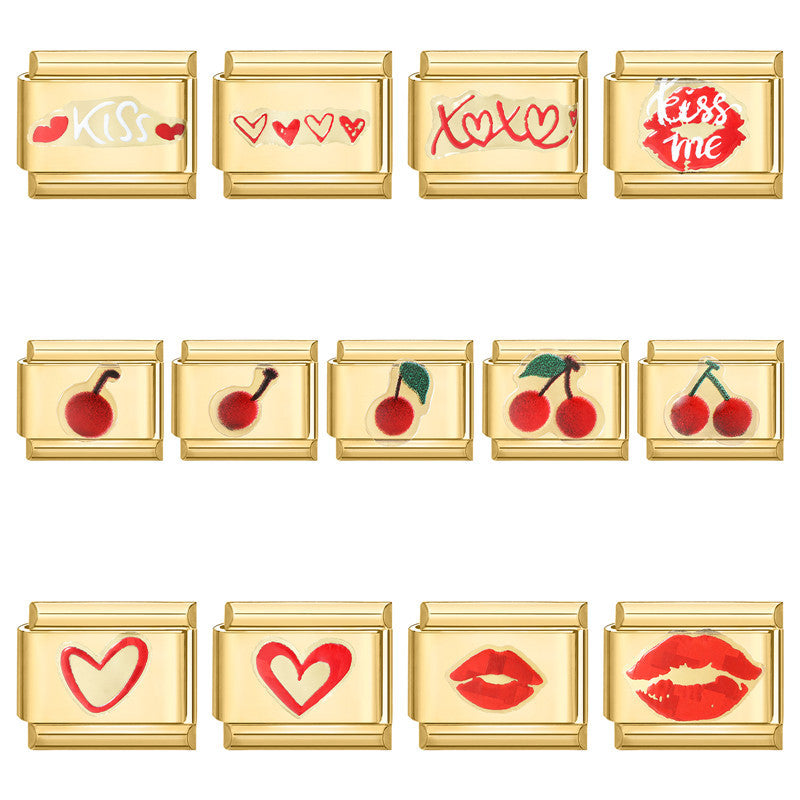Sticker Style Charms, Lips, Hearts and Cherries