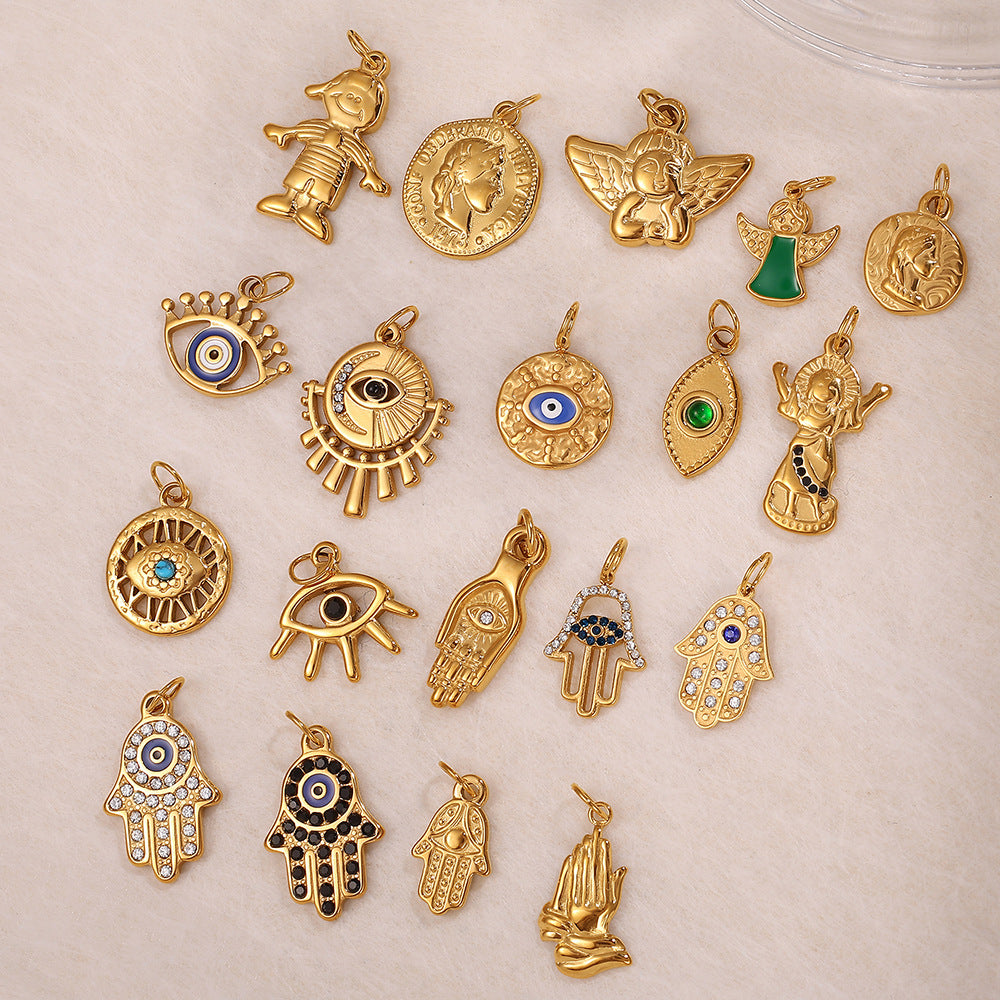 Evil Eye, Hamsa and Angel Necklace Charms