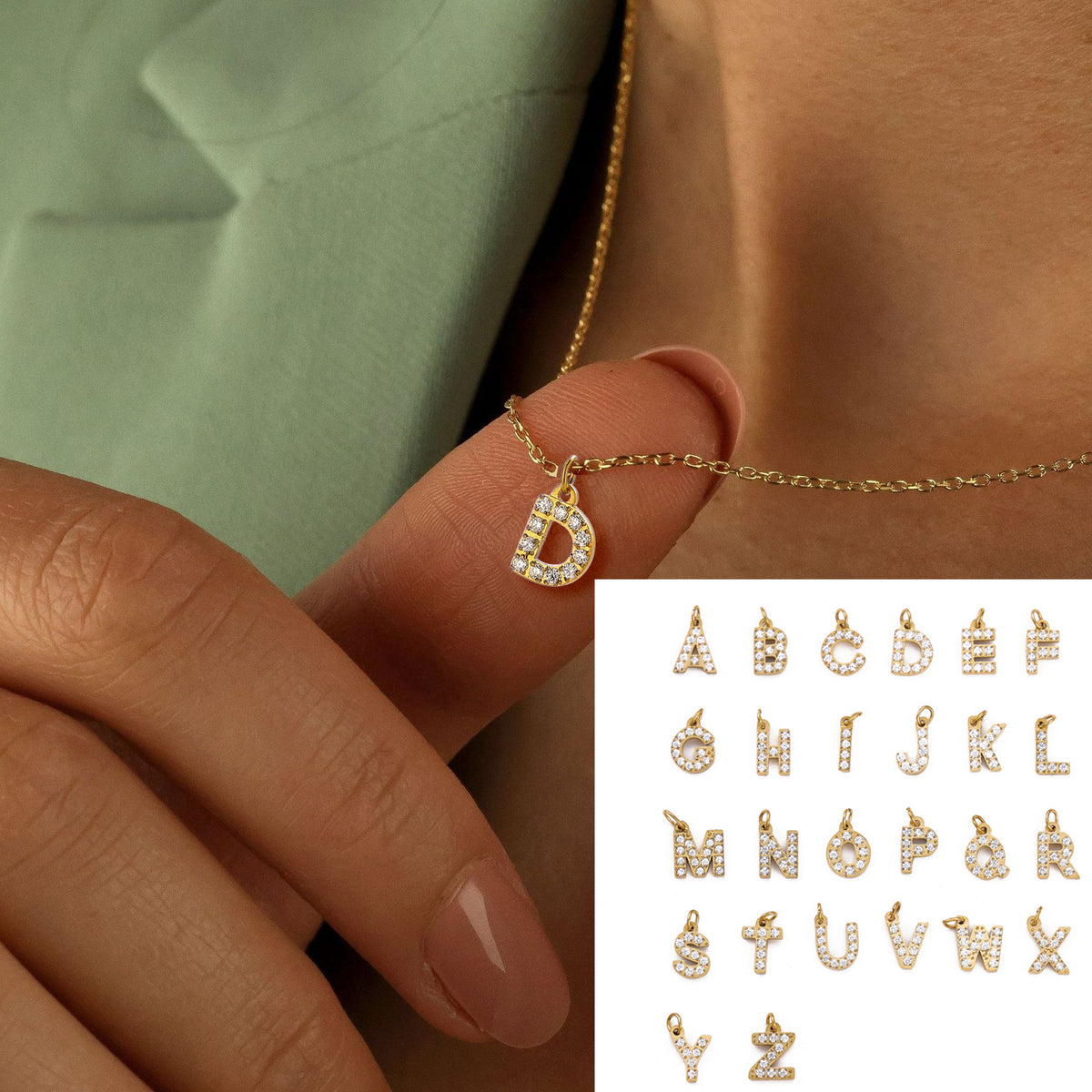 Zircon Letter and Number Necklace Charms