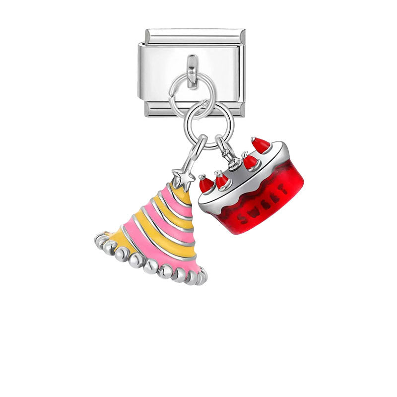 Silver Enamel Double Dangle Charms