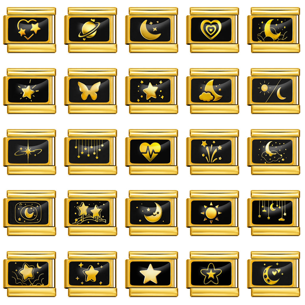 Black Enamel Star and Moon Charms