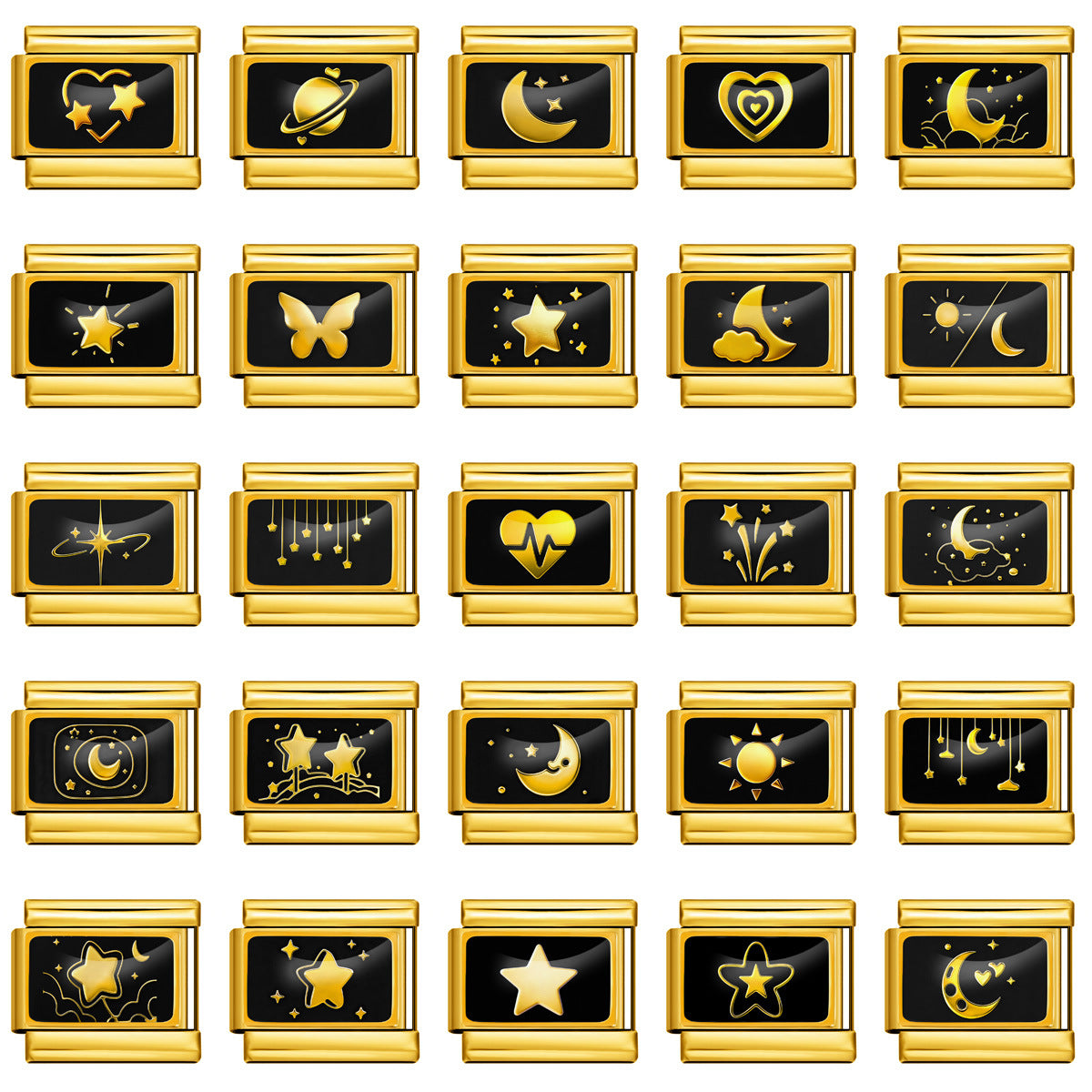 Black Enamel Star and Moon Charms