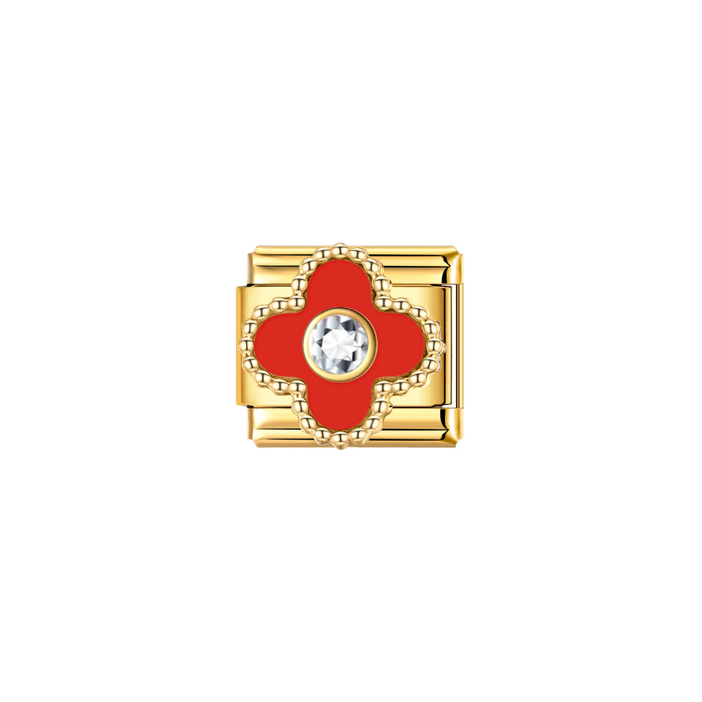 Gold Enamel Flower Charms with Crystal