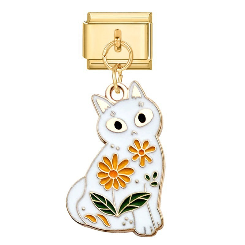 Cat Dangle Charms with Flowers
