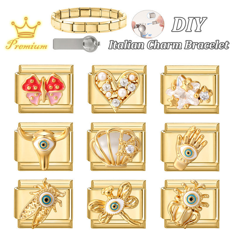 Gold Charms, Pearls, Crystals and Evil Eye