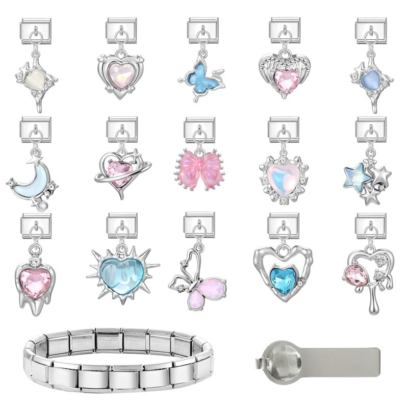 Silver Butterfly, Heart and Star Dangle Charms