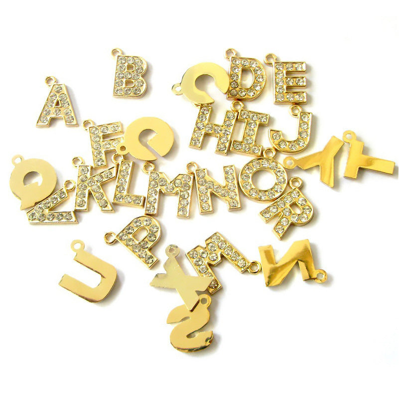 Gold Crystal Letter Necklace Charms