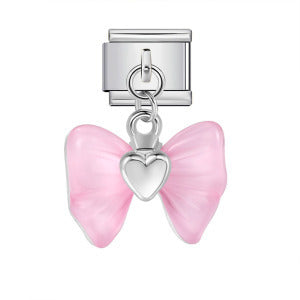 Pink Bow with Heart, Silver