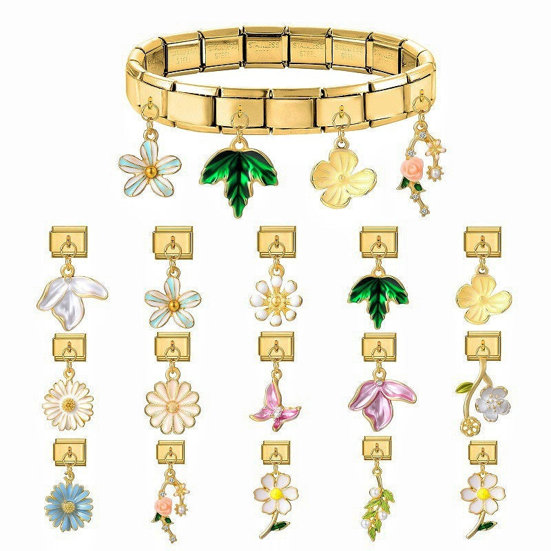 Gold Flower and Leaf Dangle Charms