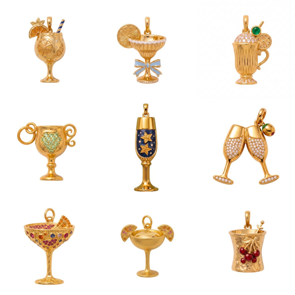 Cocktail and Champagne Glass Necklace Charms with Chains