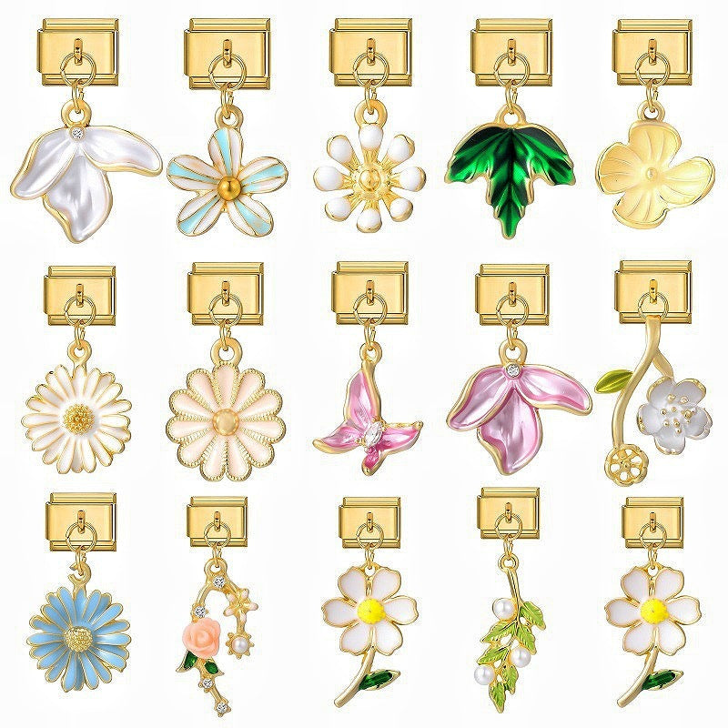 Gold Flower and Leaf Dangle Charms