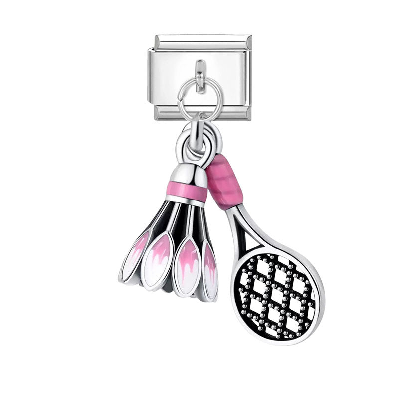 Silver Enamel Double Dangle Charms