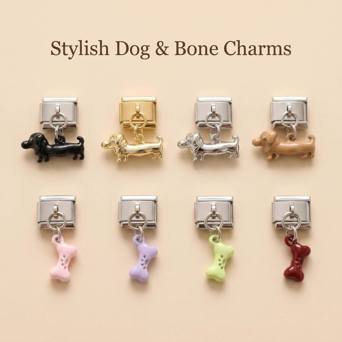 Dachshund and Bone Dangle Charms