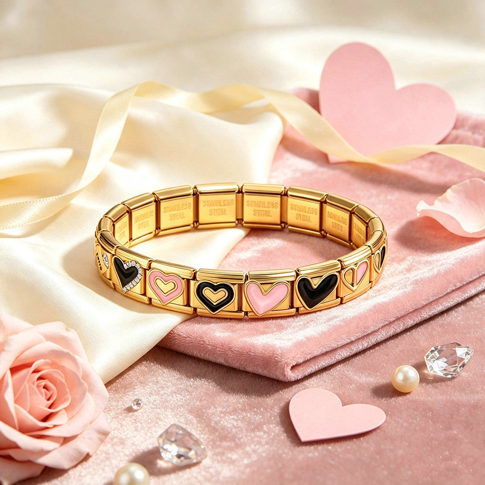 Gold Enamel Charms, Hearts and Bows