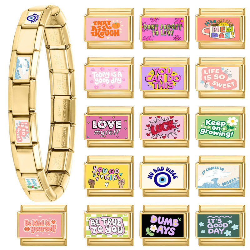 Gold Slogan Charms, Positive Words