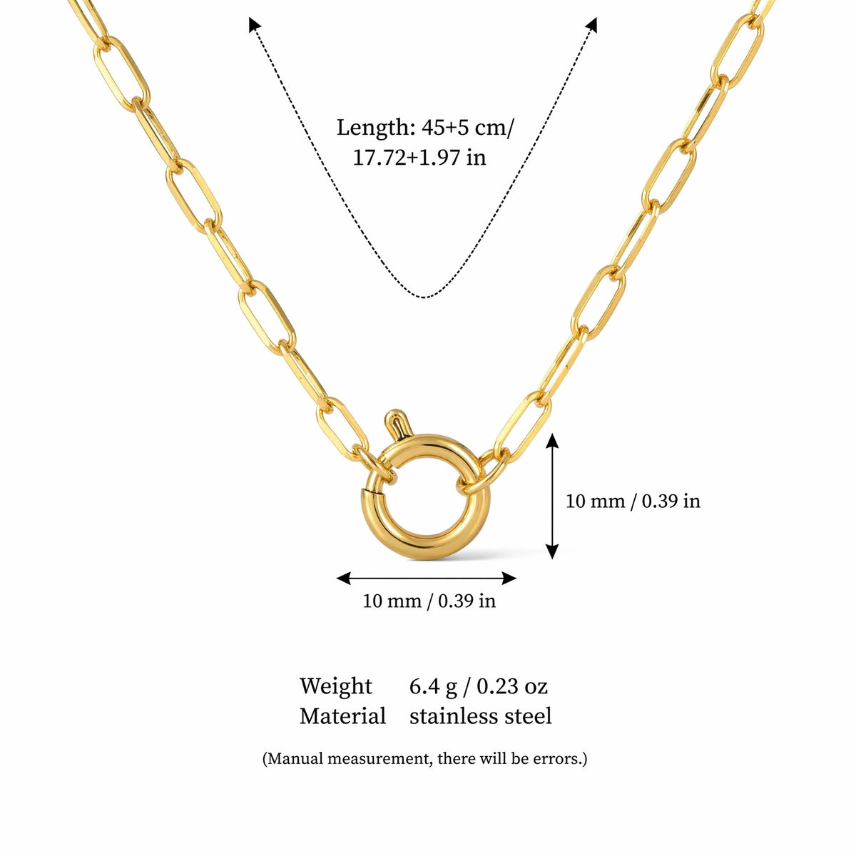 Gold Paperclip Chain Small Sailor Clasp 45cm