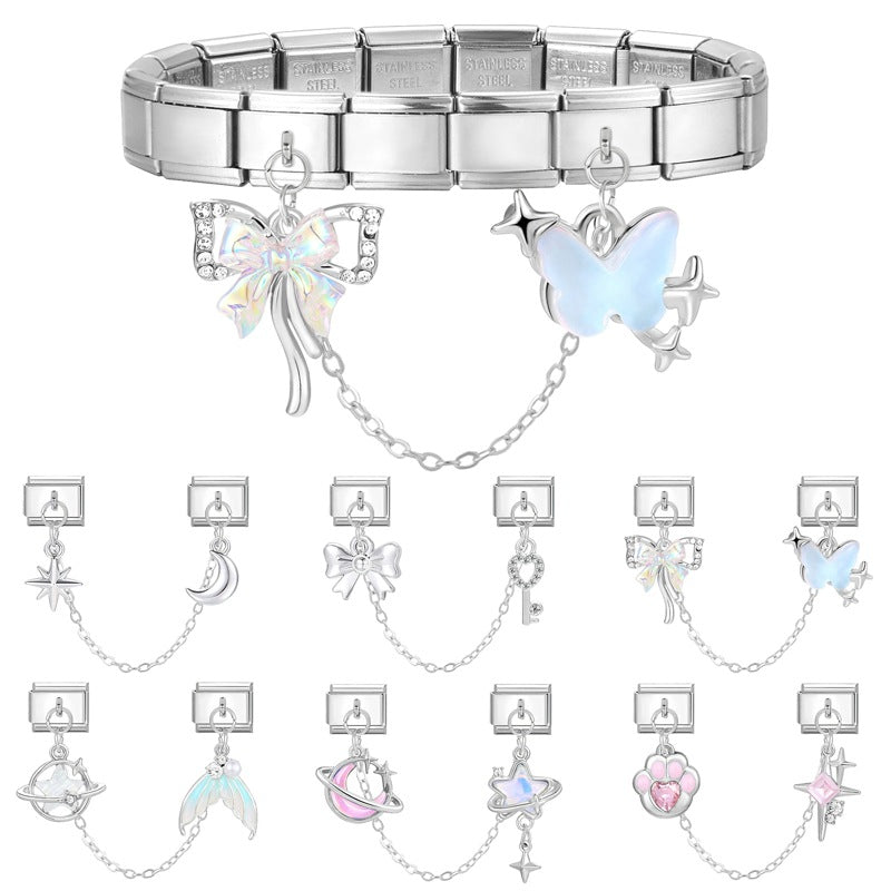 Silver Double Dangle Charms with Chain