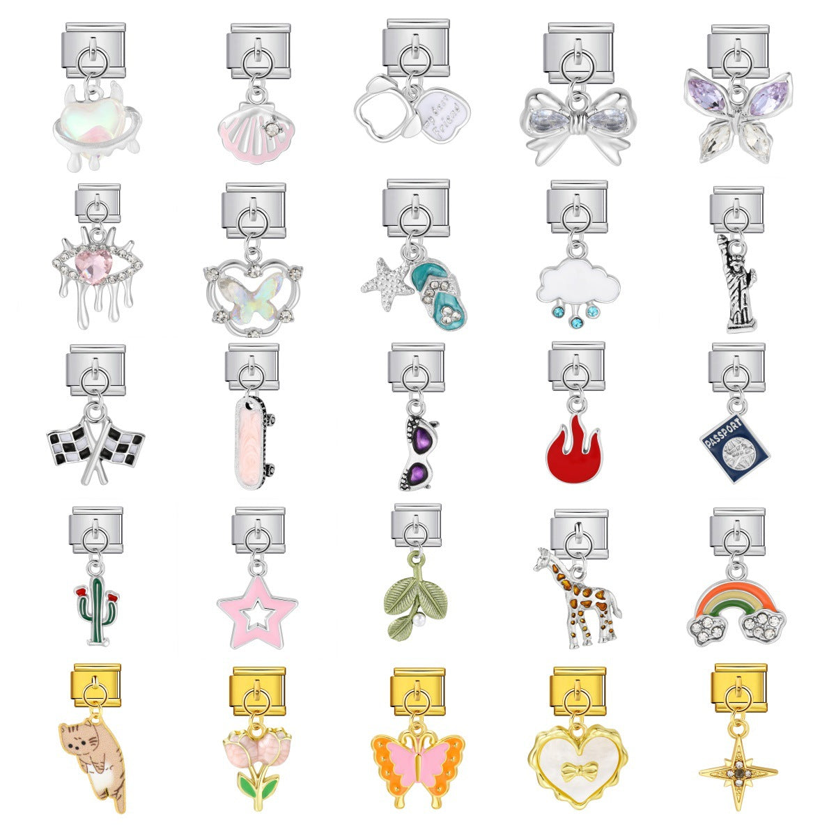 Mixed Dangle Charms with Crystals and Enamel