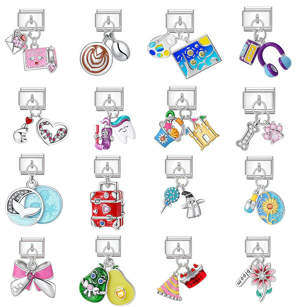 Silver Enamel Double Dangle Charms