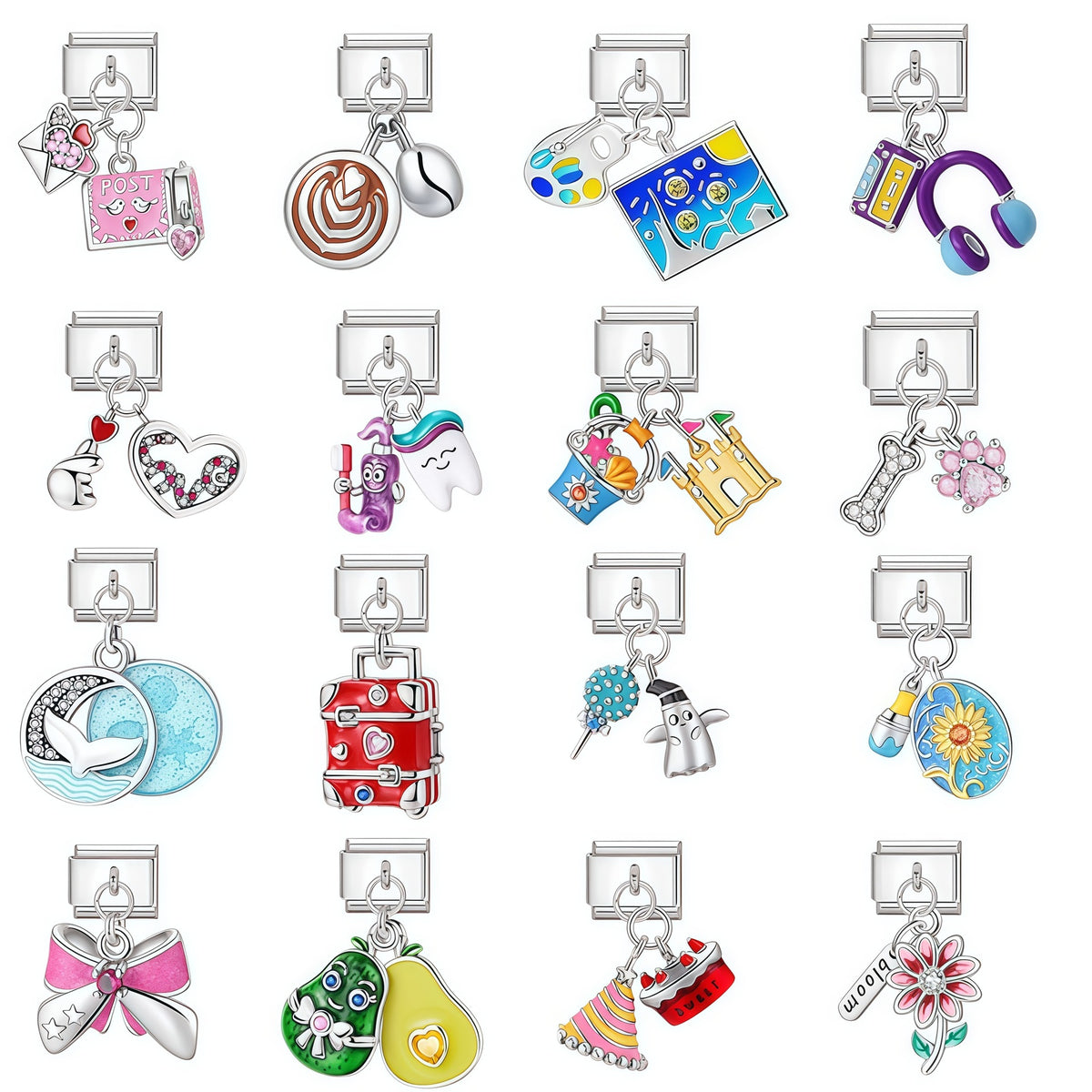 Silver Enamel Double Dangle Charms
