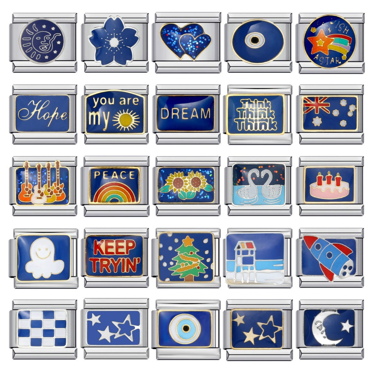 Blue Enamel Charms, Vintage Designs