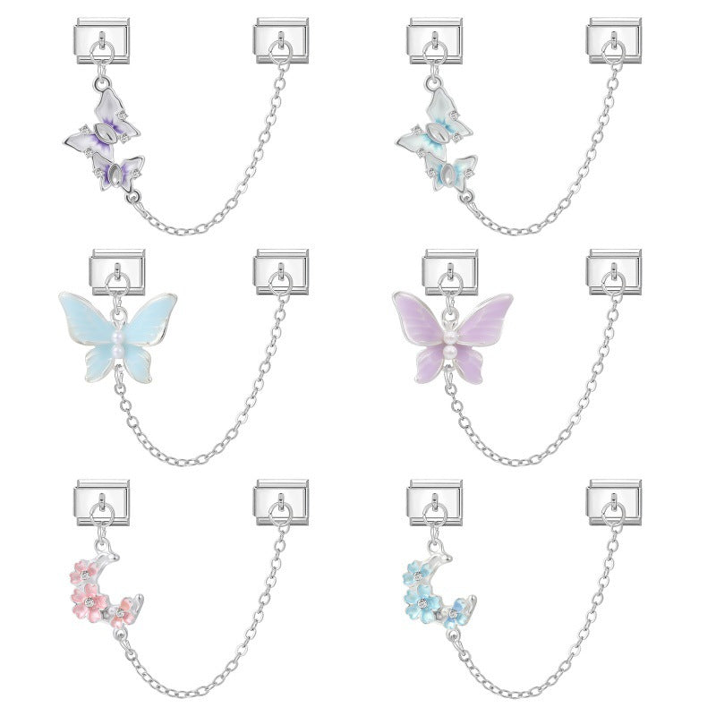 Silver Chain Link Charms, Butterflies