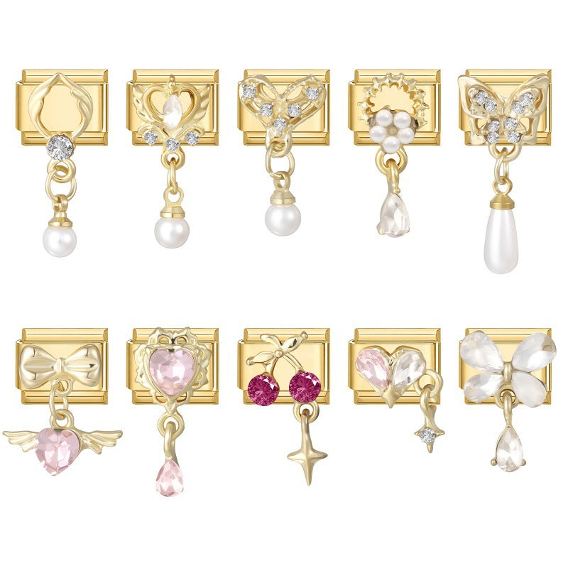 Gold Crystal and Pearl Dangle Charms