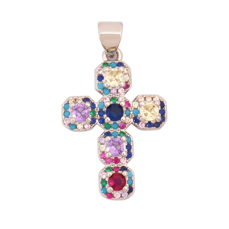 Rainbow Gem Cross Silver