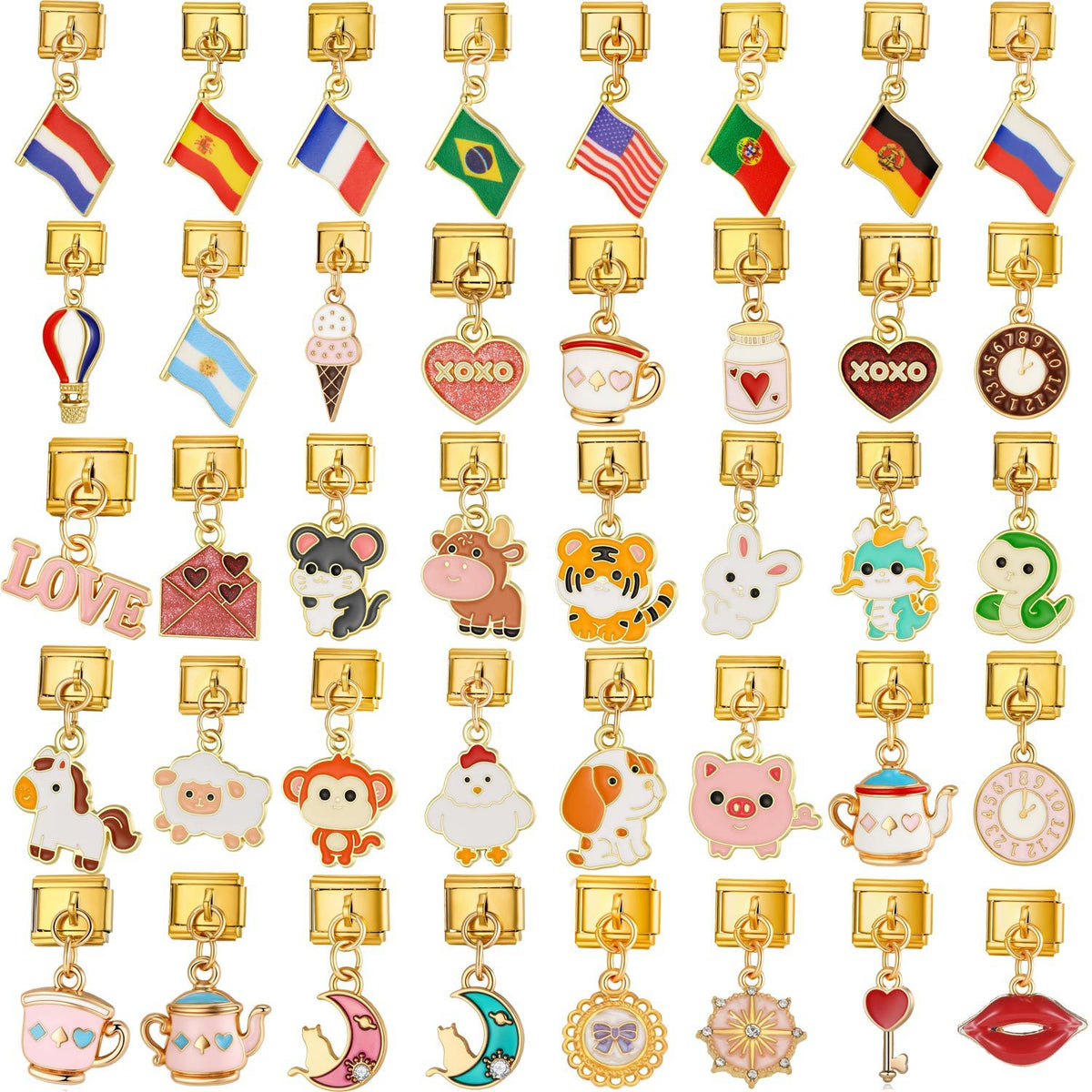 Enamel Flag and Animal Dangle Charms