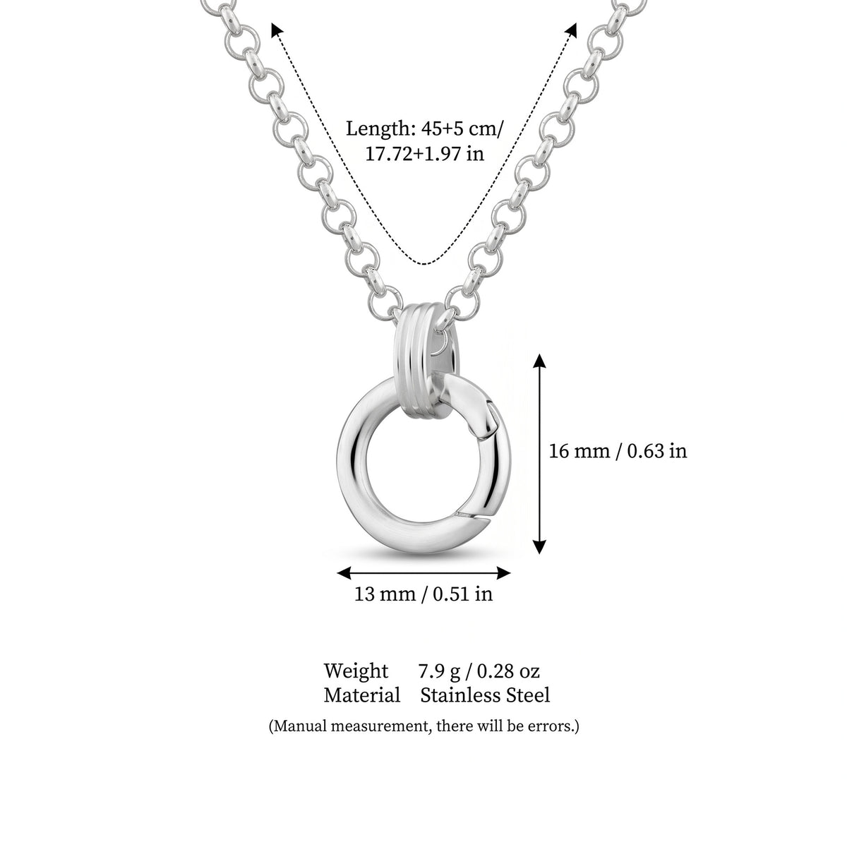 Silver Rolo Chain Snap Ring 45cm