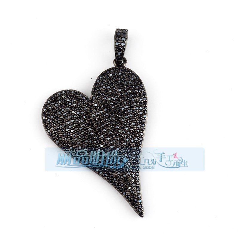 Pave Long Heart Black