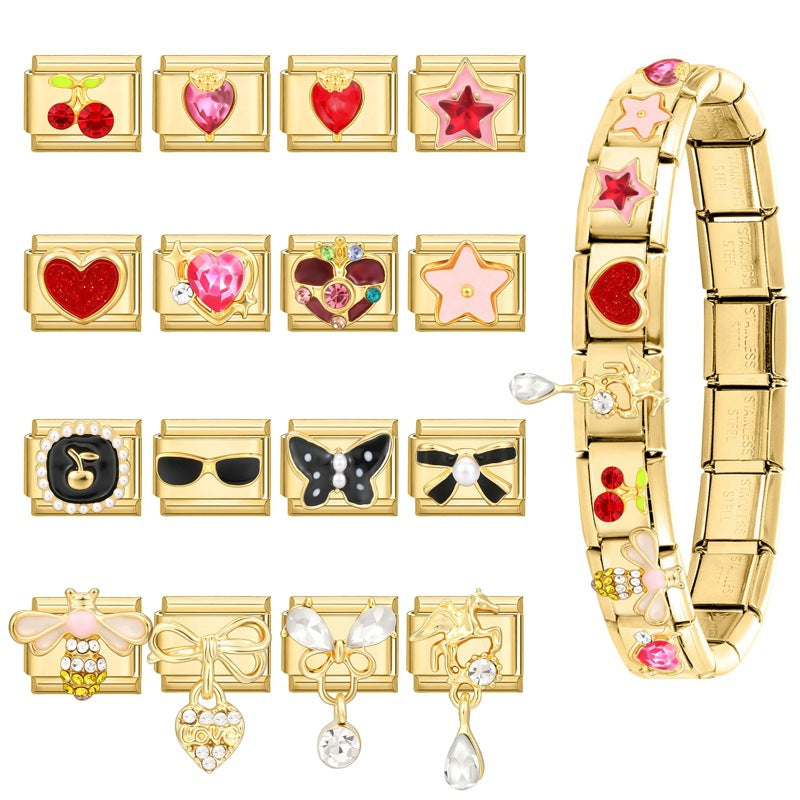 Gold Crystal Charms, Hearts and Bows