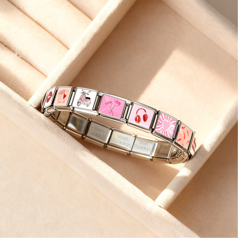 Pink Slogan Charms with Printed Designs